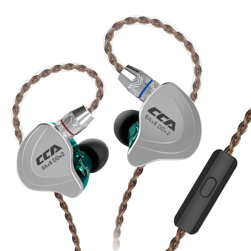 CCA C10 1DD + 4BA híbrido 2PIN en la oreja los auriculares HIFI DJ Monitor deporte del auricular auriculares auricular con Detacable actualizado C16c10: cyan with mic