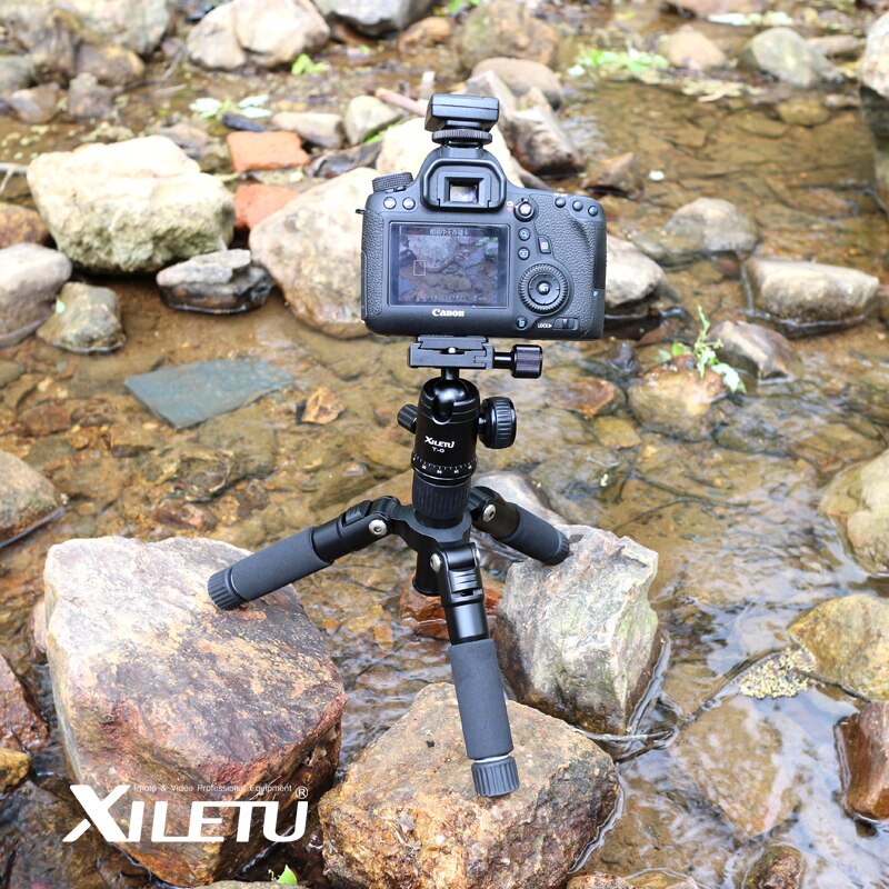 Xiletu  fm5- mini aluminium stativ stabilt desktop stativ og kuglehoved til digitalkamera spejlløst kamera smart telefon