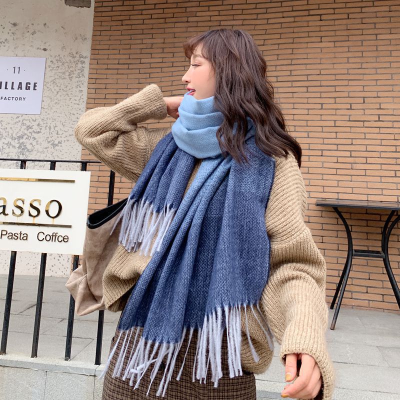 Winter Cashmere Scarf Women Thick Warm Shawls Wraps Lady Tie Dye Scarves Tassels Pashmina Blanket