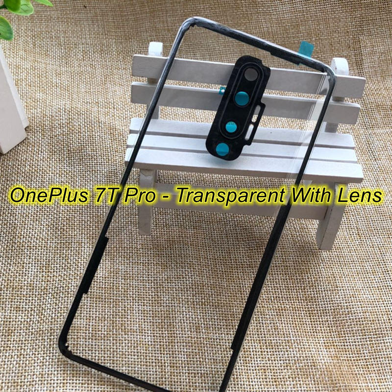 Clear Back Glass Cover Voor Oneplus 7 7T Pro Batterij Back Cover Rear Behuizing Deur Case Vervanging Voor Oneplus 7T Batterij Cover: 7TPro-Transpare Lens