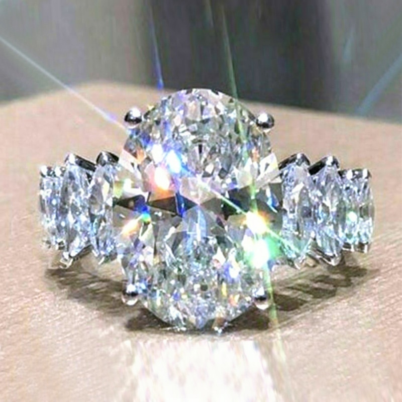 Huitan magnifiques femmes bandes de mariage anneau grande pierre de Zircon ovale autour de 8 pierres Marquise bague de mariée bijoux de