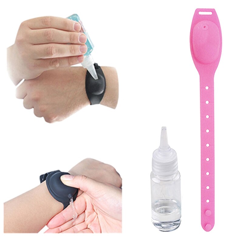 1Set Reusable Wristbands Hand Sanitizer Dispensing Portable Bracelet Liquid Wristband Hand Dispenser Wrist Support with A Bottle: Pink