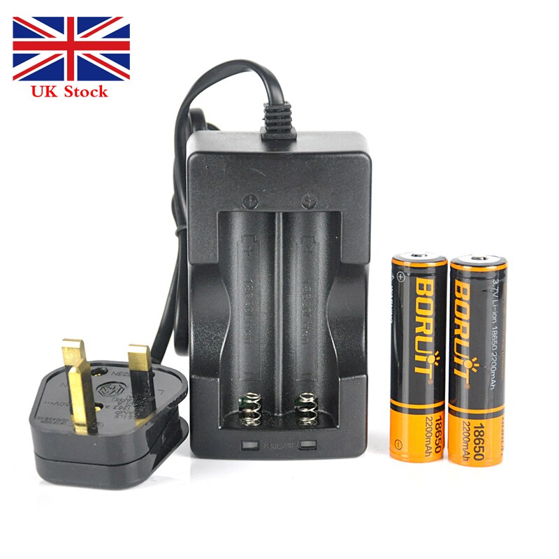 BORUiT 100% Original 18650 3.7 v 2600/2200/4000mAh Lithium Rechargeable Battery For Flashlight Headlamp Batteries: UK-2200mAh