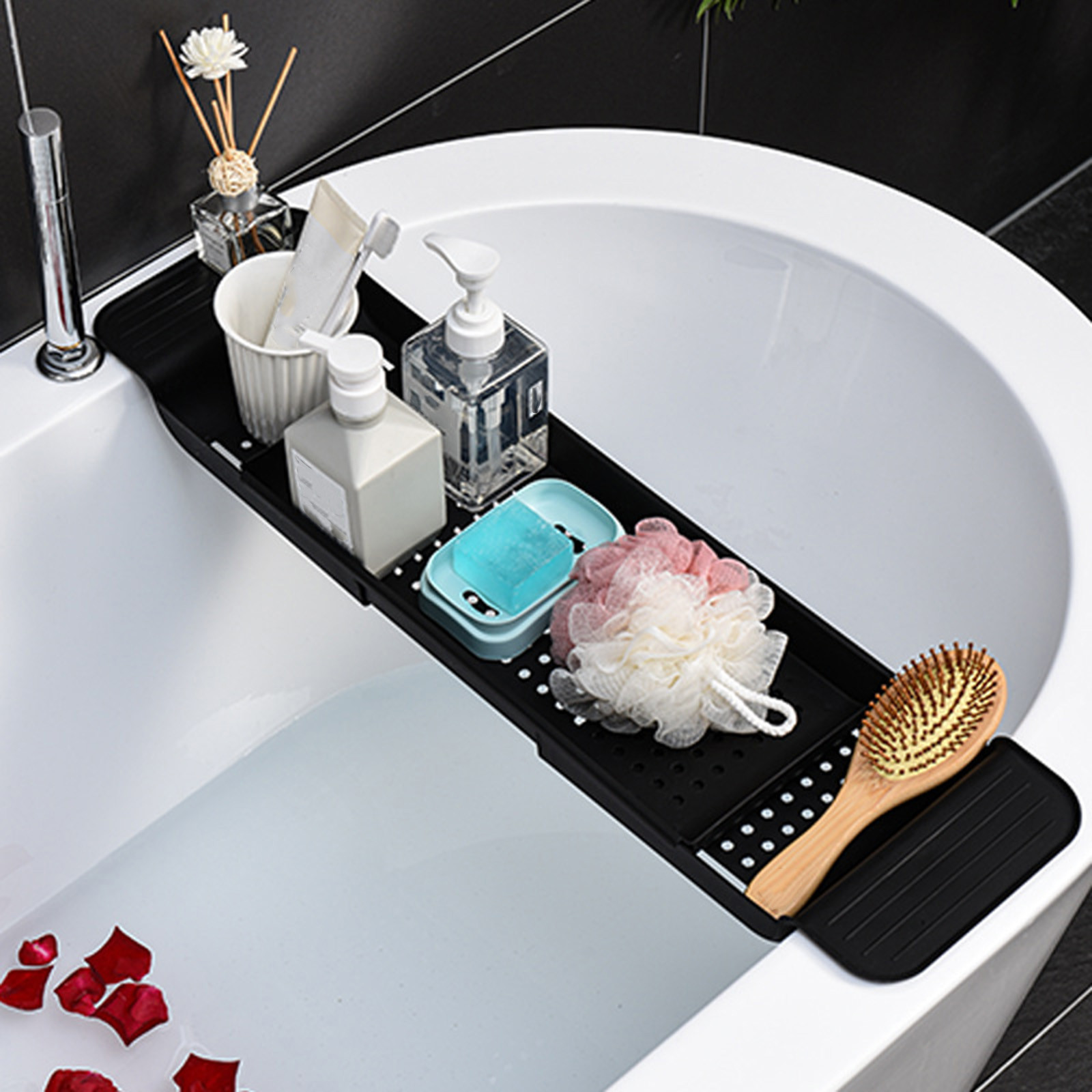 Expandable Bathtub Tray Bath Caddy Tray Retractable Bath Spa Caddy Tray Bathroom Storage Book Wine Tablet Holder Reading Rack: A
