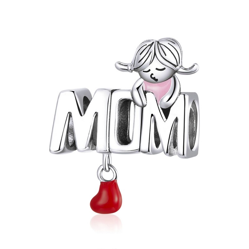 Mowimo mamma mamma hjärta berlocker passar original silver armband 925 sterling silver rosa cz pärla hänge diy halsband smycken: Bild 1461