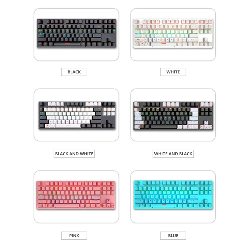 Clavier de jeu mécanique filaire USB, rétro-éclairage rvb, 87 touches, interrupteur bleu, blanc, noir, rose, pour ordinateur portable, PC de bureau