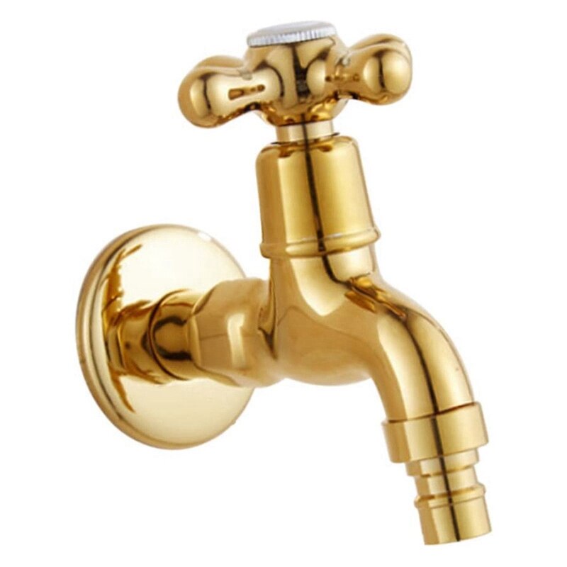 Single Cold Faucet Wall Mounted Outdoor Garden Washing Machine Bath Tub Tap Faucet Chrome Gold - Gold