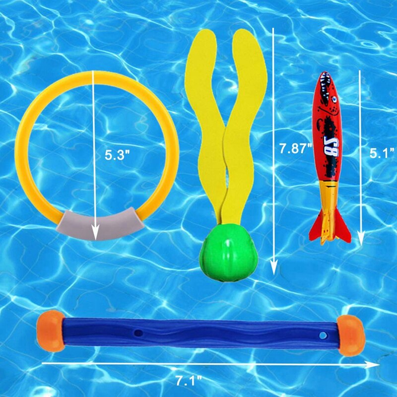 Diving Toys Underwater Sinking Swimming Pool Toy, Diving Rings & Sticks, Torpedoes, Water Grass, Dive Training for Kids ( P