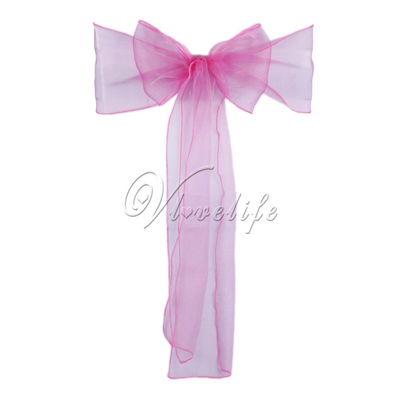 100pcs Chair Sashes Organza Chair Bows Wedding Party Supplies Christmas Valentines Decor Sheer Organza Fabric Chair Decoration: Fuchsia