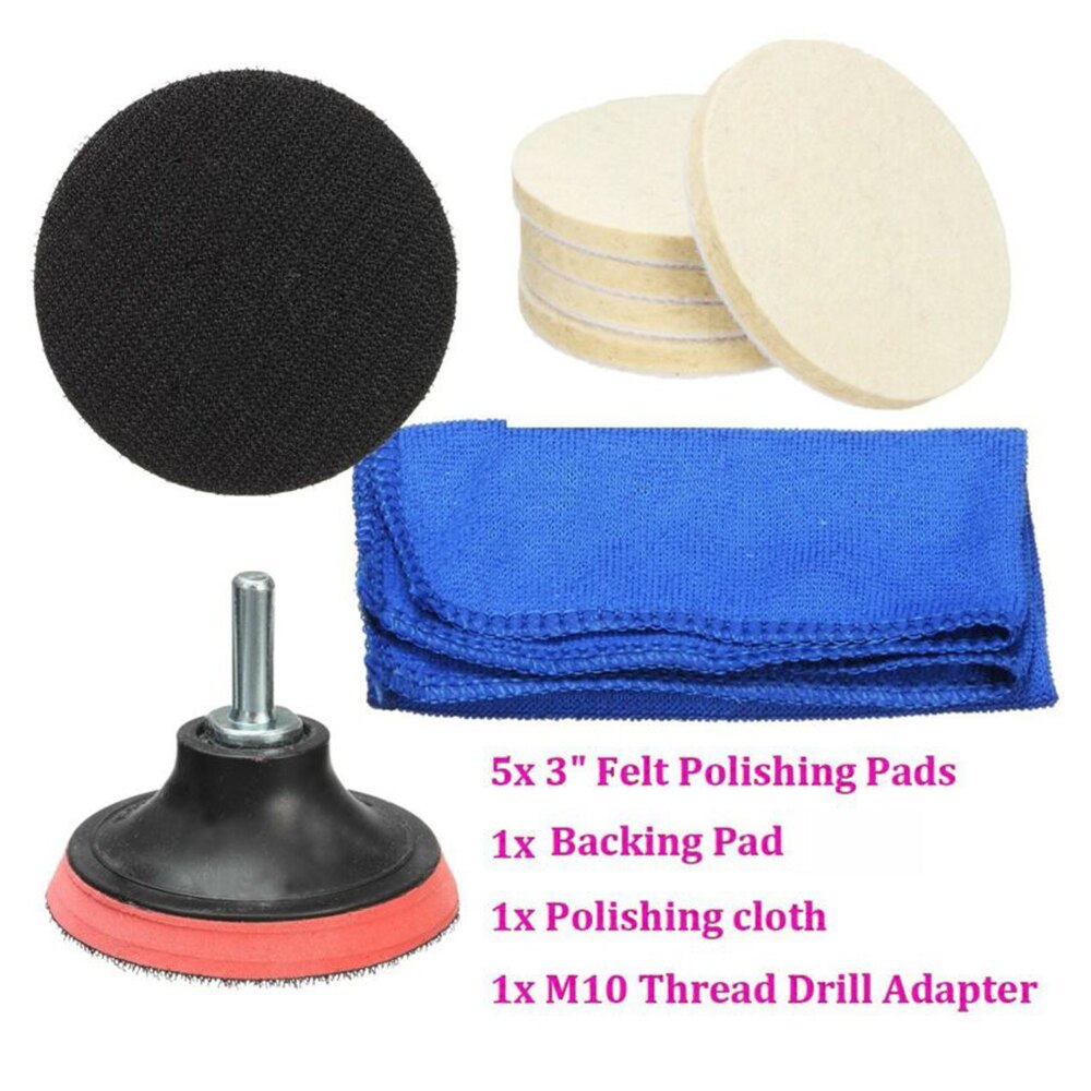 Kit de pulido de vidrio con adaptador de Taladro de rosca M10 suministros de 3 pulgadas antiarañazos