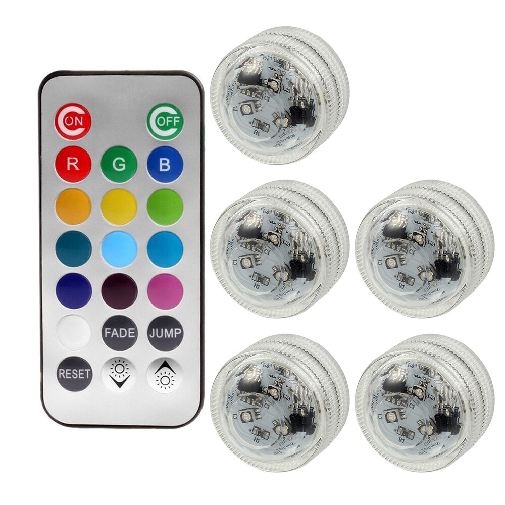 Ip68 waterdichte, veelkleurige onderwaterlampen met 3 leds, op batterijen, rgb-nachtlampje voor aquariums, afstandsbediening: 1 afstandsbediening 5 lampen