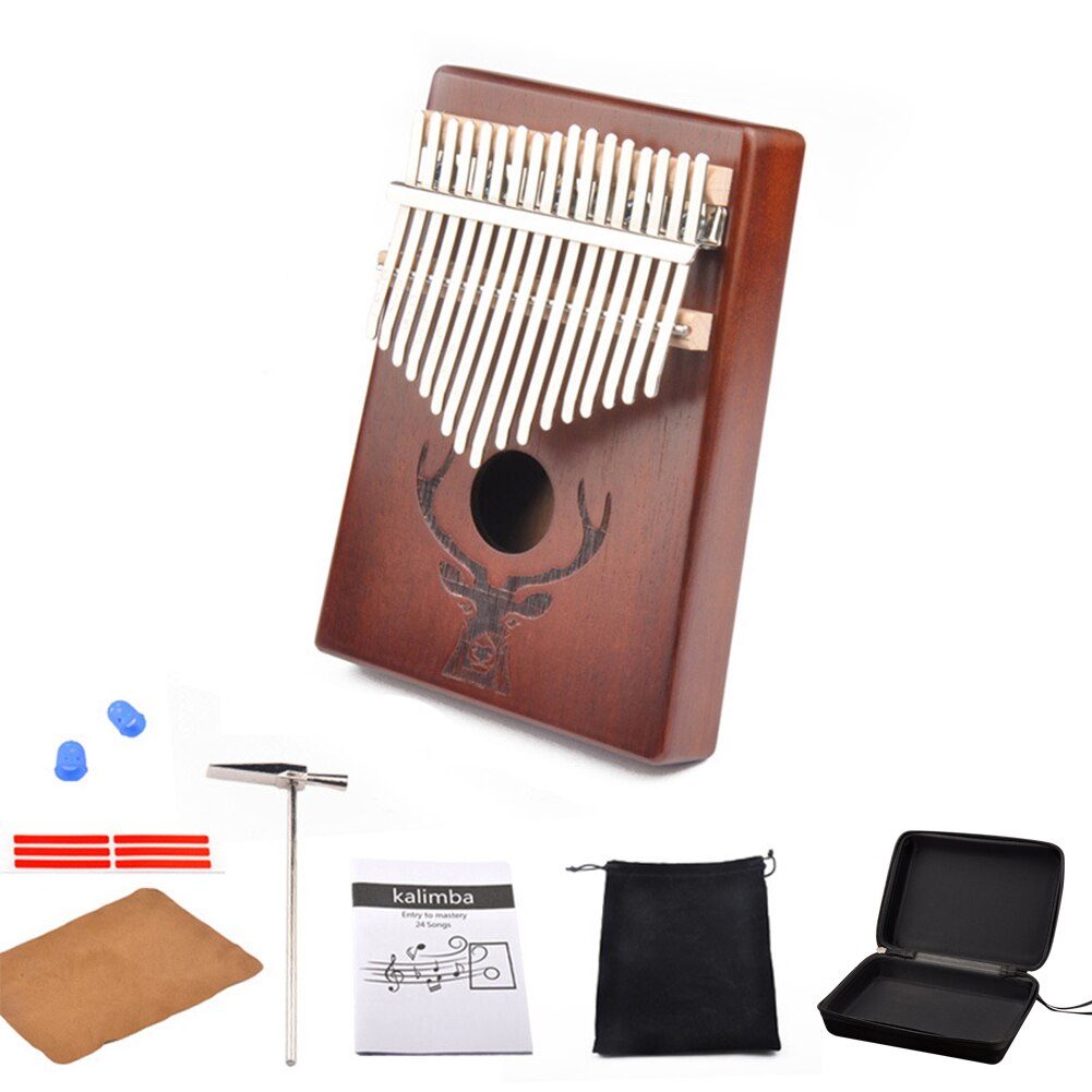 17 Toetsen Kalimba Wood Thumb Piano Muziekinstrument Kits Met Hamer Sticker Acacia Mahonie Xylofoon Voor Kind Volwassen: Coffee