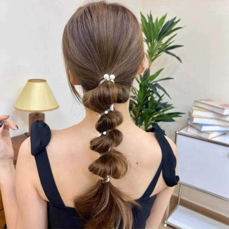 Nuevos anillos largos para el cabello para teléfono, tocados creativos de alta elasticidad, elegantes coleteros bajos con perlas, bandas para el cabello a la para mujer
