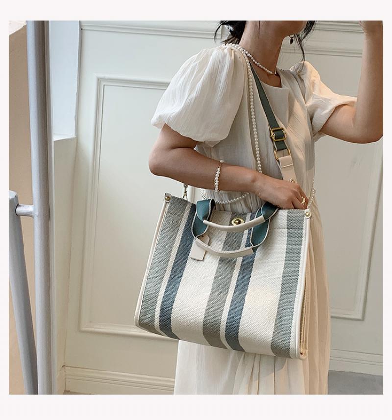Mode Gestreepte Canvas Vrouwen Schoudertas Grote Capaciteit Shopper Tassen Voor Vrouwen Casual Brede Band Handtas Vrouwen Tas Pendelen tote