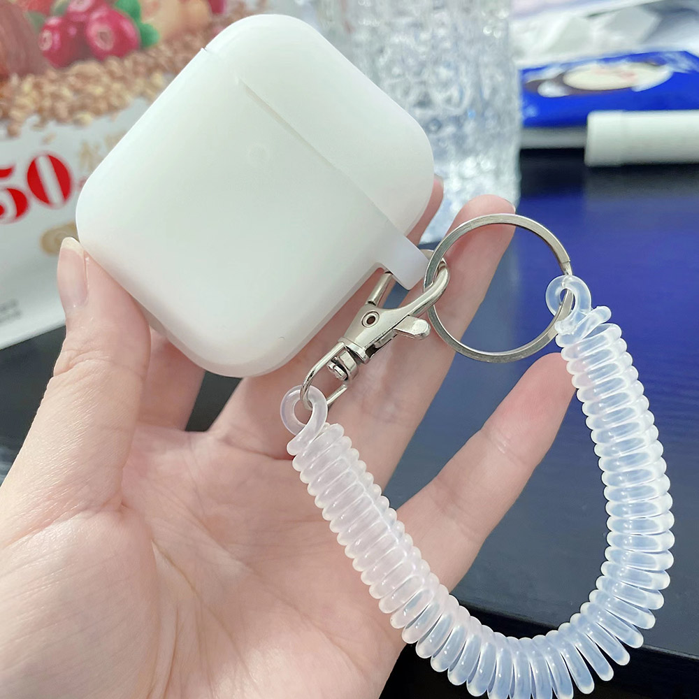 Hülle für Airpods 1/2/3/4, Silikon, einfarbig, schützende Kopfhörer-Abdeckung für Apple Air Pods Pro 2, Feder, flexible Kette, Schlüsselanhänger: 3XS / Militärgrün