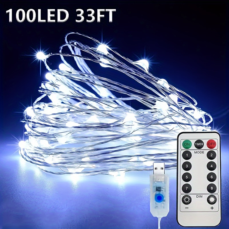 Dimmable USB String Lights Made of Copper Wire, Fairy Lights with Remote Control, Ideal Decor for Bedroom, Ceiling, Christmas: WHITE / 6-10W