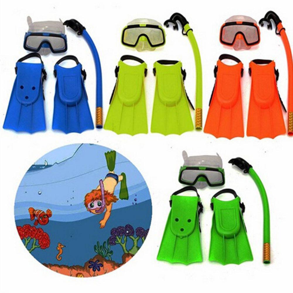 Unisex 3-7 år børn børn 3 stk svømning dykkerbriller snorkel masker snorkel svømmeføder sæt anti-tåge vidtsyn super klar