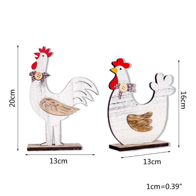 Wooden Rooster Hen Shape Chicken Easter Egg Crafts Decorative Ornament G32A