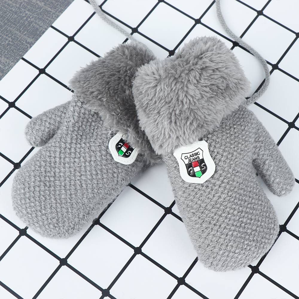 Winter Baby Knitted Gloves Full Finger Kids Mittens Warm Rope Gloves Children Knitting Solid Mittens Unisex for Toddler Kids: lightgray