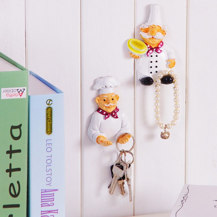 1pcs Chef Cartoon Resin Socket Power Cord Socket Storage Hook Rack Multifunctional Stick Hook Plug Hook Rack