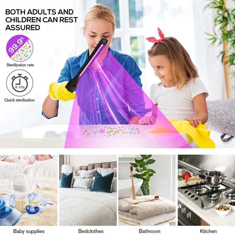 Lámpara esterilizadora UV recargable para el hogar, lámpara bactericida de desinfección ultravioleta UVC, limpiador de lámpara germicida UV-C, 30 LED
