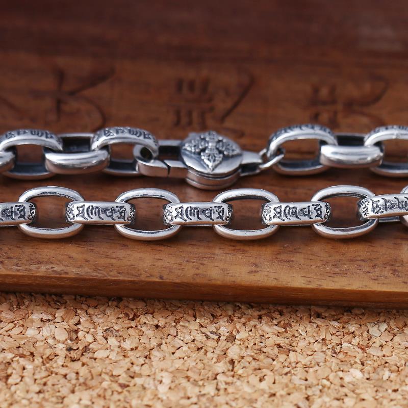 Nowe proste męskie bransoletki w stylu retro diamentowe obroty sześcioznakowe klipsy mantra popularne modna bransoletka akcesoria