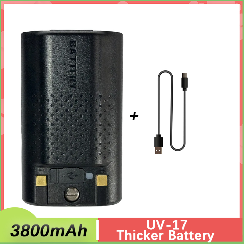 Baofeng UV-17 Pro Max Thicker Battery 3800mAh Type-C Charging BL-17UV Plus Rechargable Li-ion Batteries For UV-17M UV-17L Radios: Red