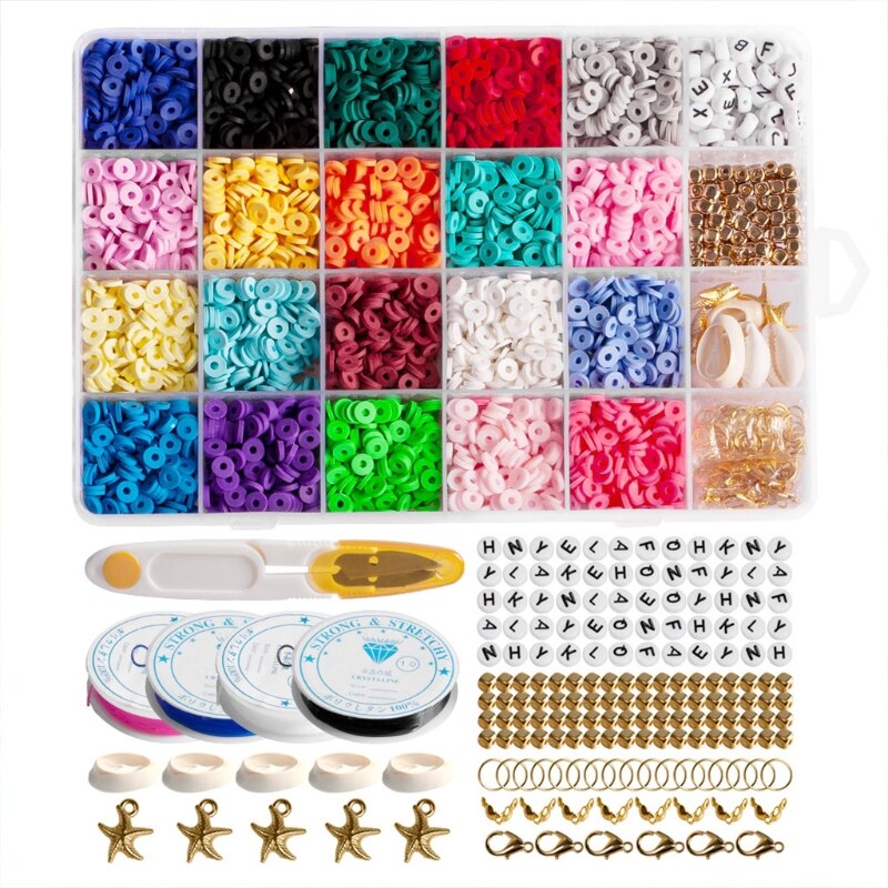 C6UD separador de cuentas de arcilla pulseras collar pendiente DIY Kit para manualidades con colgante salto anillos pulseras 6mm granos de arcilla