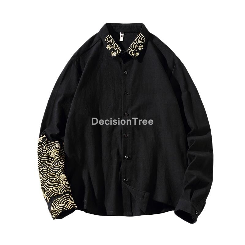 chinese style kimono men shirt full sleeve casual streetwear men shirt man linen kimono shirt men clothes wu shu tee tops