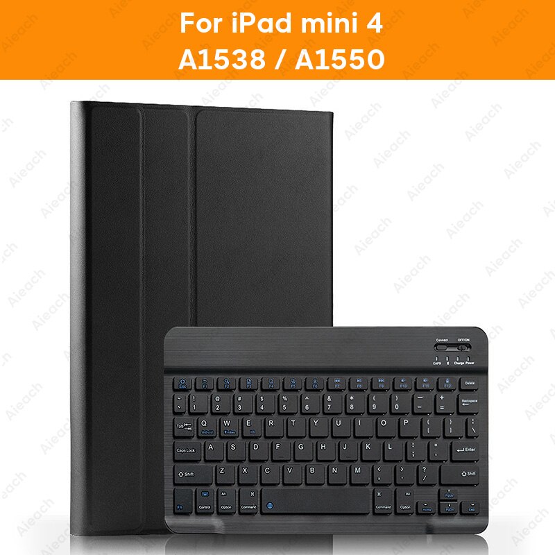 Aieach Leather Keyboard Case For iPad Mini 1 2 3 4 5 case With Pencil Holder Bluetooth Keyboard Cover for iPad Mini 5 Case: mini 4 Black