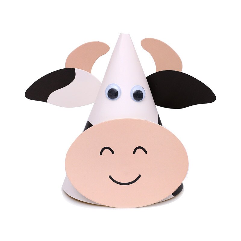 Diy Animal Theme Hat Set Cow Chick Children's Party Paper Card Cap Boy Girl Birthday Baby Shower Decor Supplies: 3