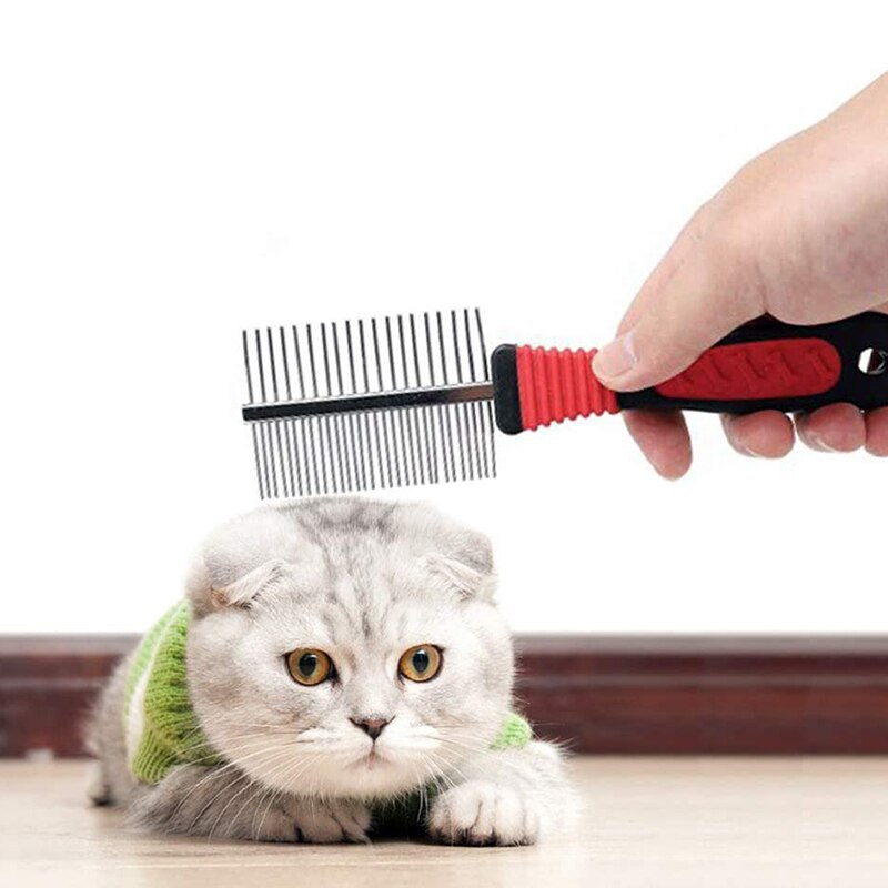 Pet Grooming Comb Double-sided Stainless Steel Row Comb Dog Grooming Double-row Comb Perfect for Cats and Dogs of All Sizes 1pc