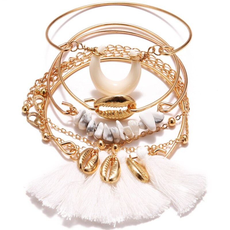 KISSWIFE-brazalete bohemio con borla de Luna y concha para mujer, brazalete Retro geométrico, amuleto para , accesorios de joyería de boda