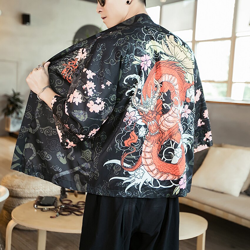 Chemise chinoise à imprimé Floral Dragon pour hommes, vêtements traditionnels chinois, Cardigan asiatique, Costume de fête rétro, Plus Tangsuit