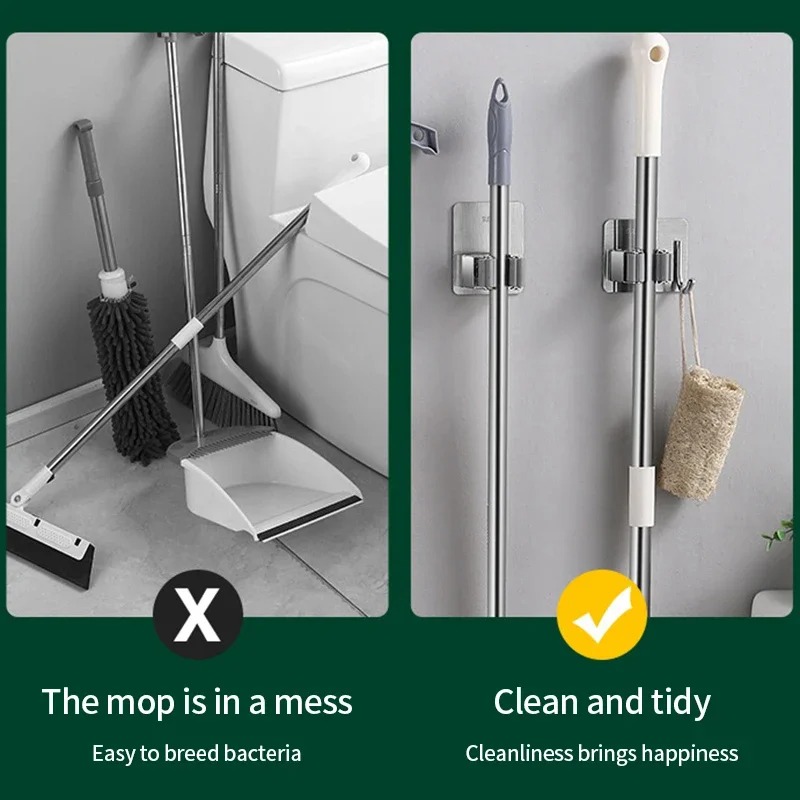 Ganchos multiusos adhesivos para colgar en la pared, estante para fregona, gancho para colgar escoba, organización del baño y la cocina, accesorios organizadores para el hogar ﻿