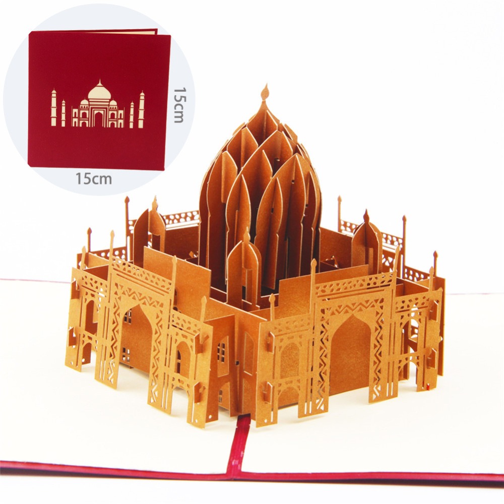 Valentijnsdag Kaarten Business Custom Beschikbaar Vintage 3D Handgemaakte Taj Mahal 3D Wenskaarten