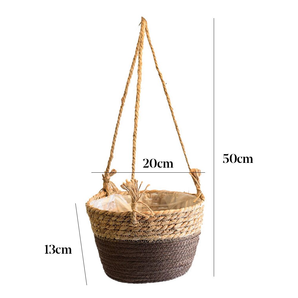 Handvävd stickad hängande blomkorg hink växtkruka plantering heminredning handstickning hängande heminredning blomkruka korg
