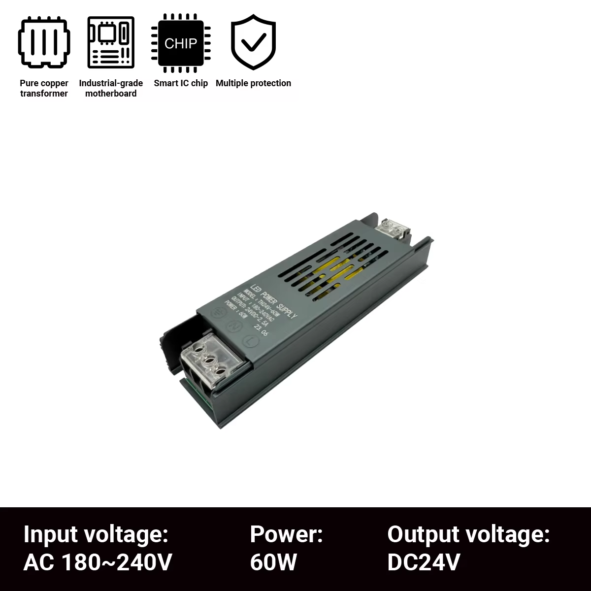 Ultratynd led-strimmeldriver 12v/24v - 60w/100w/150w/200w/300w/400w konstant spændingsstrømforsyning til hjemme-/erhvervsbelysning: Elfenben