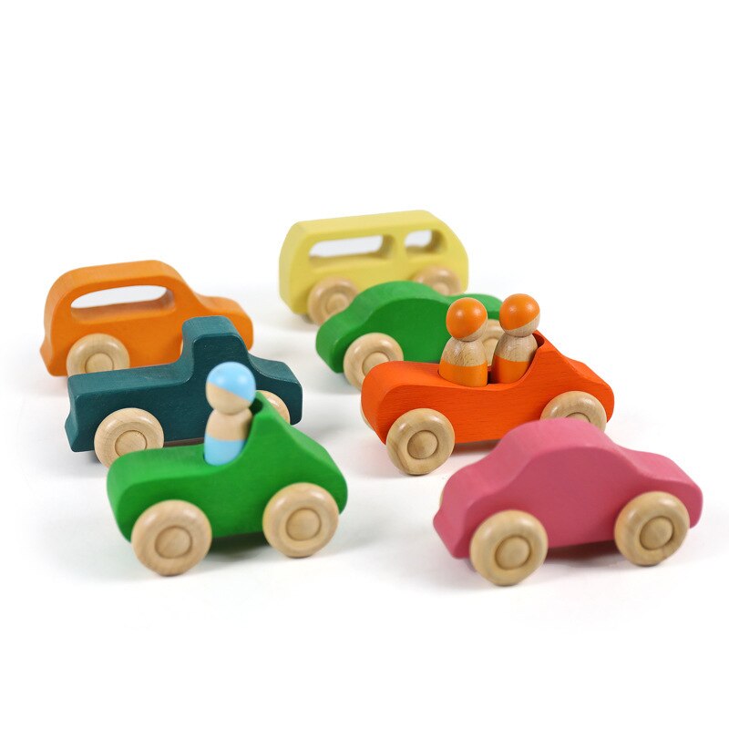 Cartoon Ins Auto Kaninchen Elefant Rassel Holz Blöcke Spielzeug Blöcke Pädagogisches Montessori Für Kinder Kinder Baby Geburtstag: 7PCS small car1