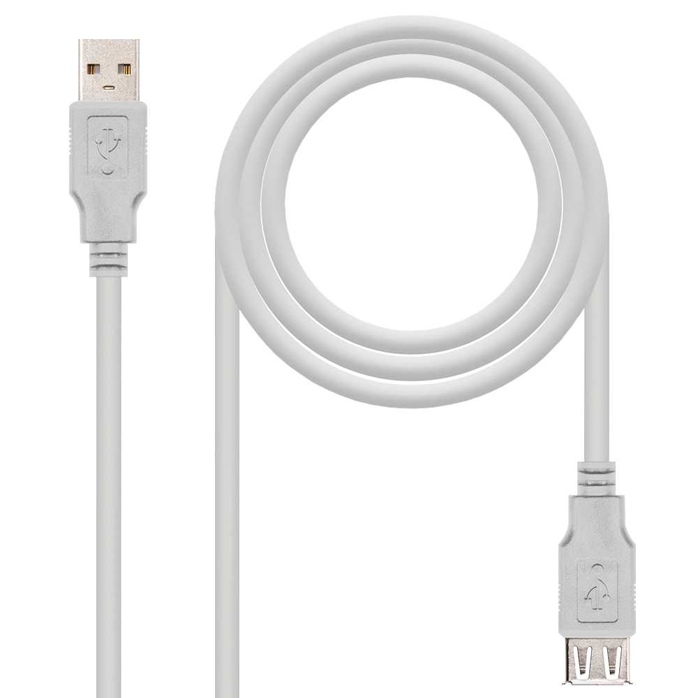 Nanokable 10.01.0202 1m USB 2.0 typ rozszerzenie męskie i żeńskie kabel beżowy przedłużacz ołowiu do drukarki PC Laptop