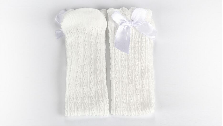 Chaussettes en coton pour enfants | Chaussettes montantes aux genoux avec oreilles de chat de dessin animé pour bébés filles, chauffantes les jambes,: White Bow