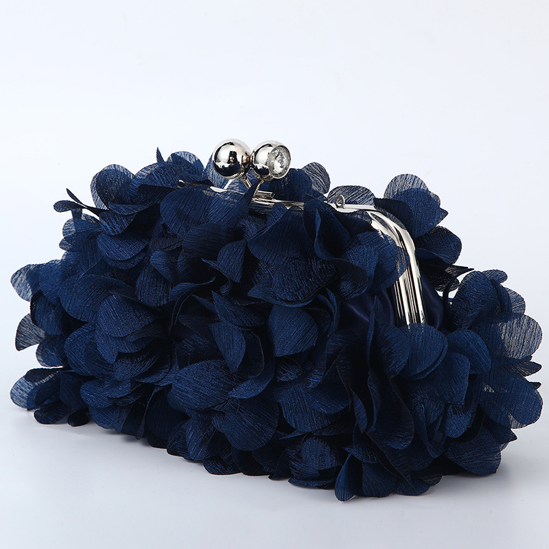 Blomma middagsväska blommig kedja axelväska brud handväska kuvertväska kvinna kronblad kvällsfest kuvertväska bröllopsklänning väska: Blå