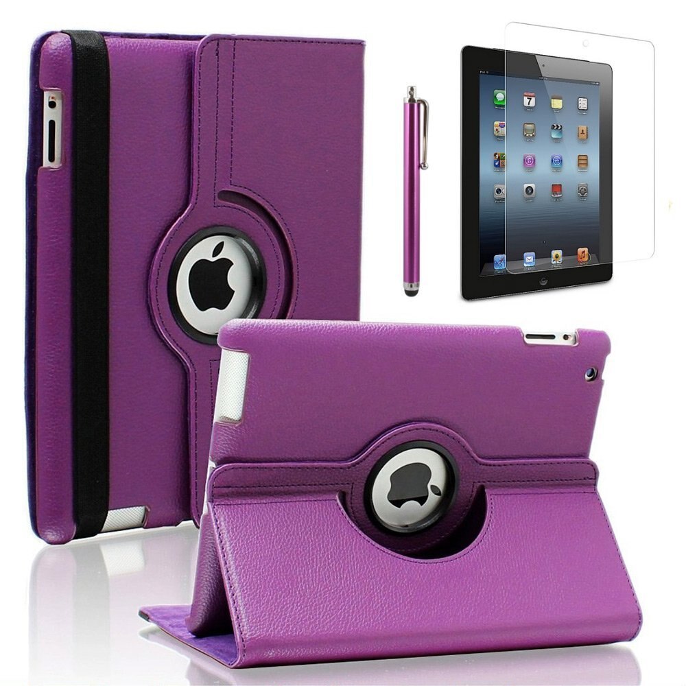 CucKooDo 360 Degree Rotating Stand Smart Case Cover for iPad with Retina Display (iPad 4th), For the iPad 3 & iPad 2: Purple