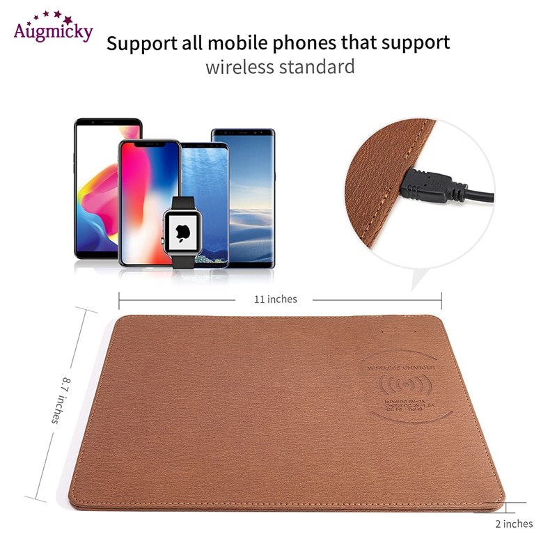 Mobile Phone Qi Wireless Charger Charging Mouse Pad Mat PU Leather Mousepad for iPhone X/8 Plus Samsung S8 Plus /Note 8