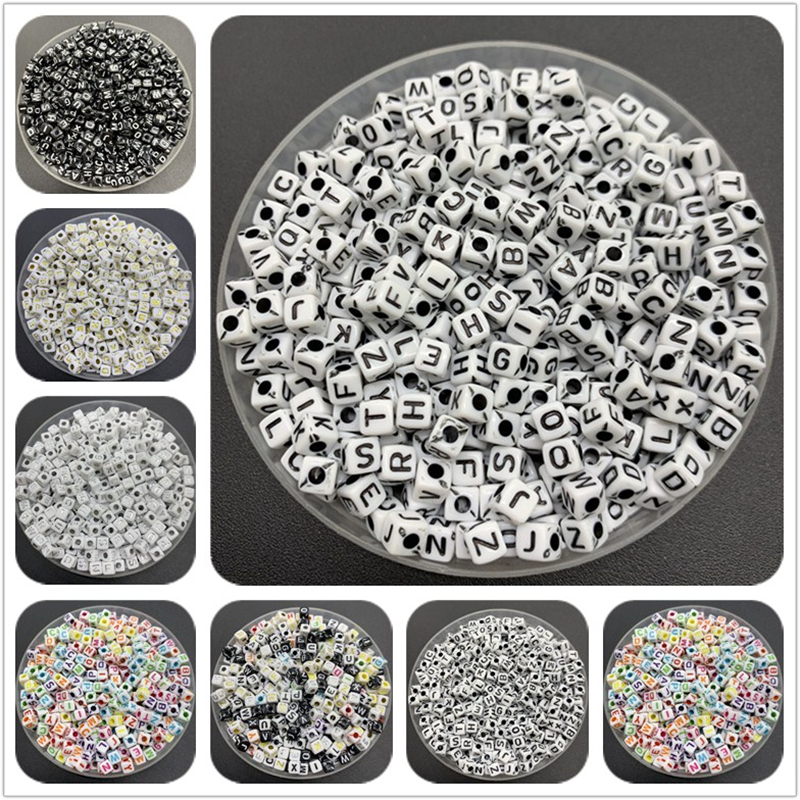 100 teile/los 5mm Acryl Abstandshalter Perlen knapp Perlen Platz Alphabet Perlen Für Schmuck Machen DIY Handgemachte Accessoires