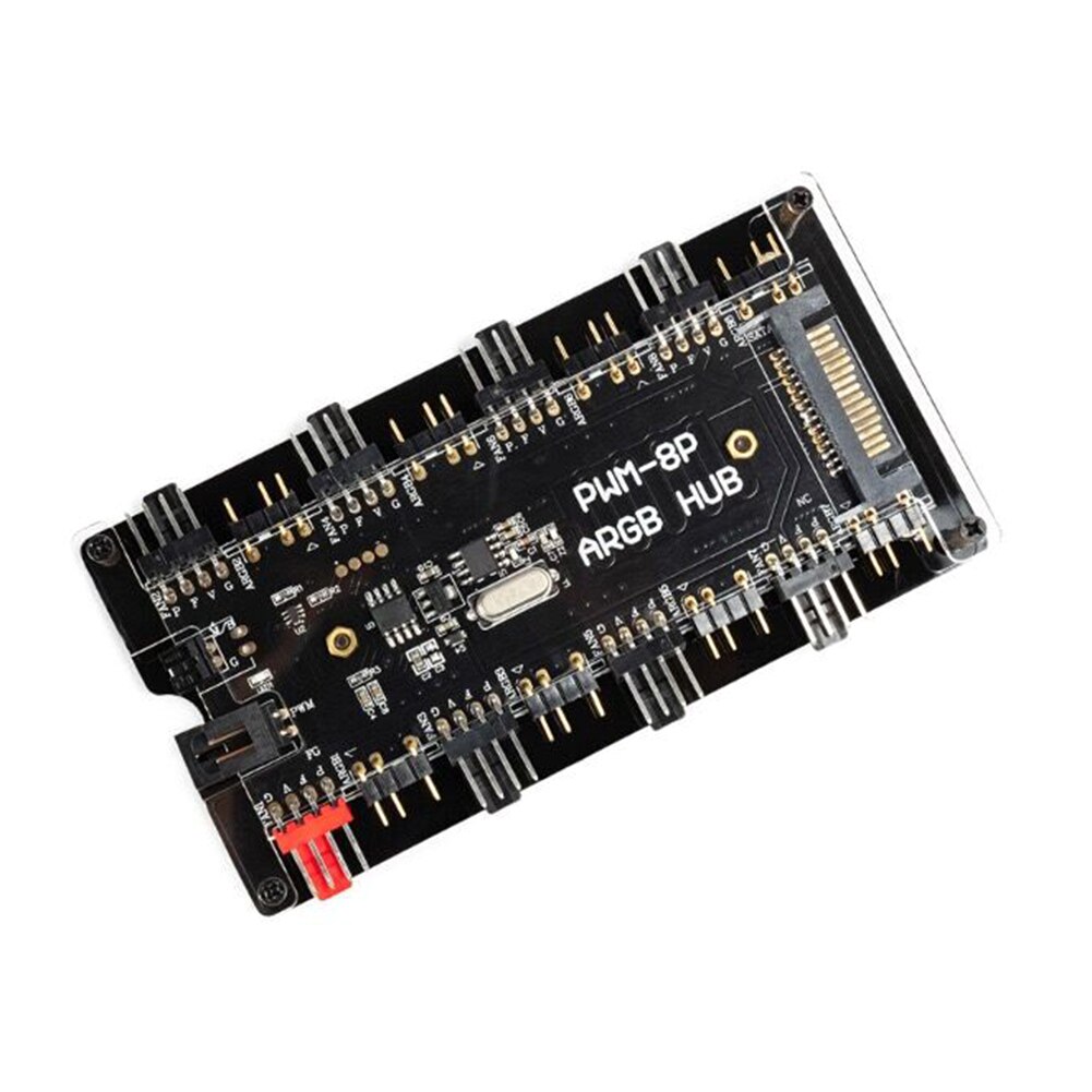 1 to 8 3-Pin ARGB Addressable RGB LED Hub with Remote Control PWM Fan Hub 8 Port 4-Pin PWM Fan ARGB Controller with PWM Cable