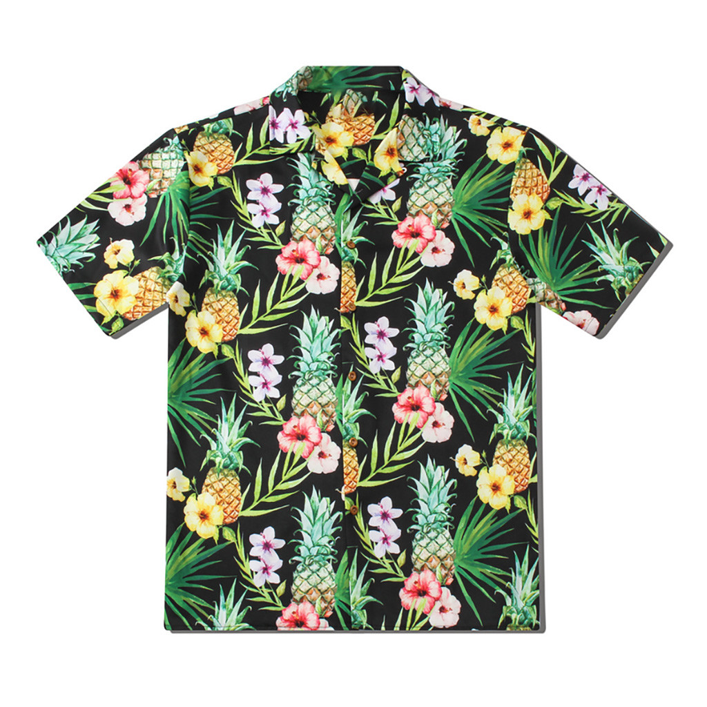 Mannen Zomer Mode Revers Fruit Print Korte Mouw Hawaiian Shirt Top Blouse2019 populaire zomer mannen shirt: S