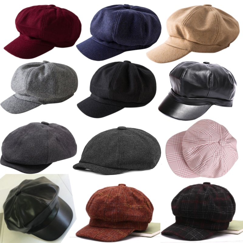 Efterår vinter hatte solid pu læder almindelig ottekantet kasket mænd damer afslappet uld hat vinter baret kvinder maler kasket til kvinder