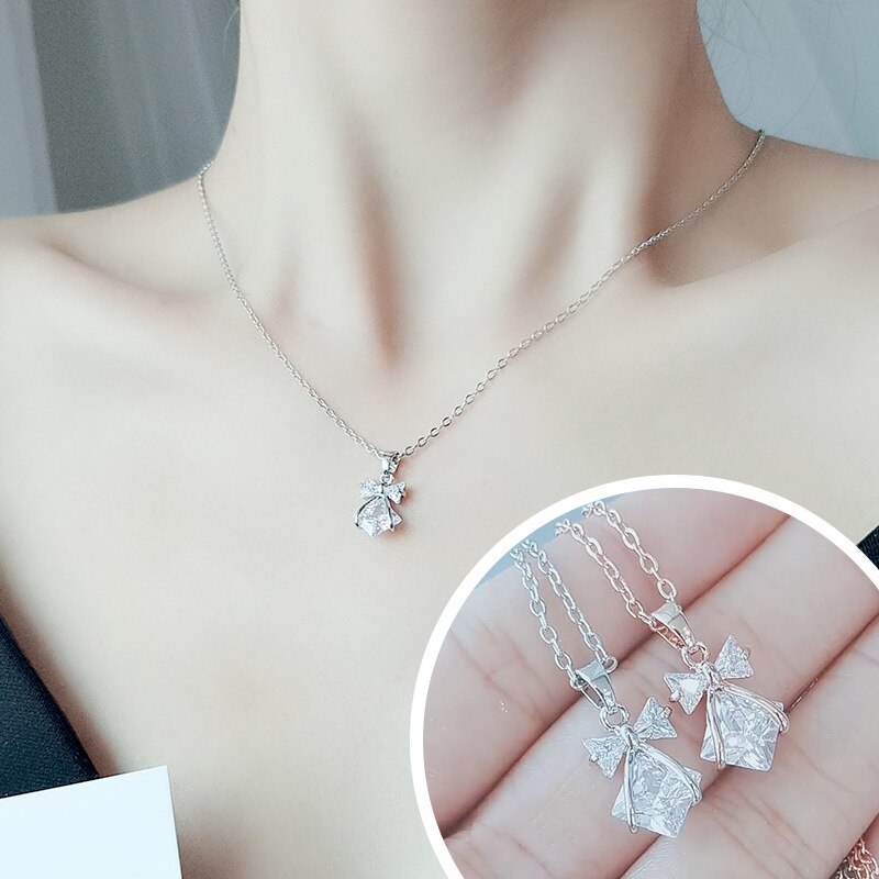 malutki modny cyrkonia kokarda z kryształami naszyjnik wysokiej jakości jasny kwadratowy kryształowy naszyjnik dla kobiet biżuteria