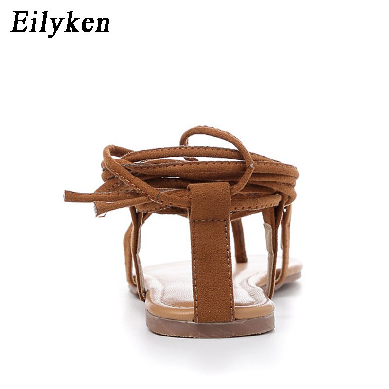 Eilyken Summer Roman Sandals Multiple Cross-Strap tall knee high Bondage Thong Nubuck Women Sandals Flip flops Black Apricot